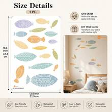 SUPSTICKER 1片裝 DIY 海洋魚類牆貼，可撕貼可移除 PVC 牆貼，適用兒童房、臥室、浴室，5款可選，12.8x18.6英吋 - 彩色 - 查看 13
