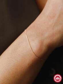 1 pieza Pulsera de cadena lateral de plata de ley 925 hipoalergénica, joyería de plata de ley adecuada para mujeres para uso diario, citas, vacaciones, bodas, fiestas, regalo de vacaciones - Dorado - Ver 4