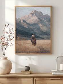 1pc Cowboy Riding Dinosaur Painting Western Jurassic Art, Mountain Landscape Prints, Festival Gift,Suitable For Bedroom,Living Room,Kitchen,Wall Arts,Wall Decor,Home Decor,Room Decor, Canvas Wall Art, Posters, Wall Art With Frame, Optional Frame ﻿ ﻿ - 1PCS - View 3