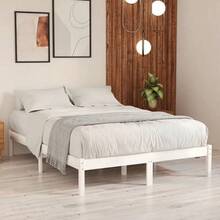 vidaXL Solid Wood Bed, Extra Long Wooden Bed Without Mattress, Bed Frame With Slatted Base, Double Bed For Bedroom, 140x220cm Pine Wood White - White - View 16