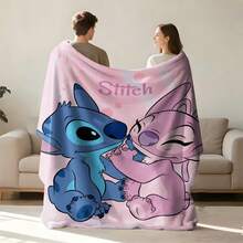 Manta de franela Disney Lilo & Stitch "Stitch & Angel Love", manta de felpa suave y acogedora con fondo de acuarela rosa, adecuada para sofá, cama, sala de estar, dormitorio, oficina, viajes, todas las estaciones - color 1 - Ver 2