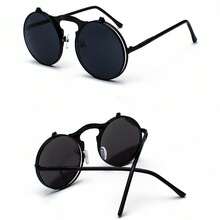 Óculos de Sol Feminino Flip Up Redondo Ilook Vintage Urbano Preto com Estilo Premium - Preto - Visão 4