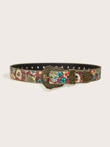 1pc Men's Star Eyelet Western Cowboy Style Heavy Duty Belt Suitable For Daily Use - Multicolor - View 2