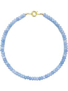 Beaded Gemstone Necklace For Women, Pure Color Boho Bead Choker Natural Stone Surfer Beach Rainbow Beads 18K Gold Plated DIY Handmade Jewelry Charm - 藍色 - 查看 1