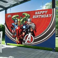 1pcs M Arvel Avengers Happy Birthday Backdrop Superhero I Ron Man C Aptain America Thor H Ulk Party Background Anime Theme Photography Prop Boy Bedroom Bedside Wall Tapestry Geek Fan Room Decor Festive Celebration Party Wall Hanging Supplies - A - Xem 2