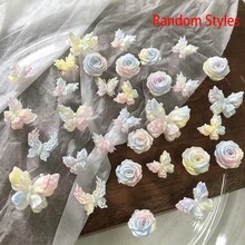 30件裝美人魚漸層蝴蝶玫瑰美甲裝飾，3D亮片樹脂美甲貼片，Y2K可愛馬卡龍色美甲配件，適合DIY美甲、婚禮派對美甲裝飾美甲飾品 - 彩色 - 查看 9