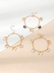 3 Peças/Conjunto Pulseira Borboleta com Gota de Óleo para Crianças & Adolescentes, Combinação Adequada para Decoração Diária de Crianças - Multicolorido - Visão 2