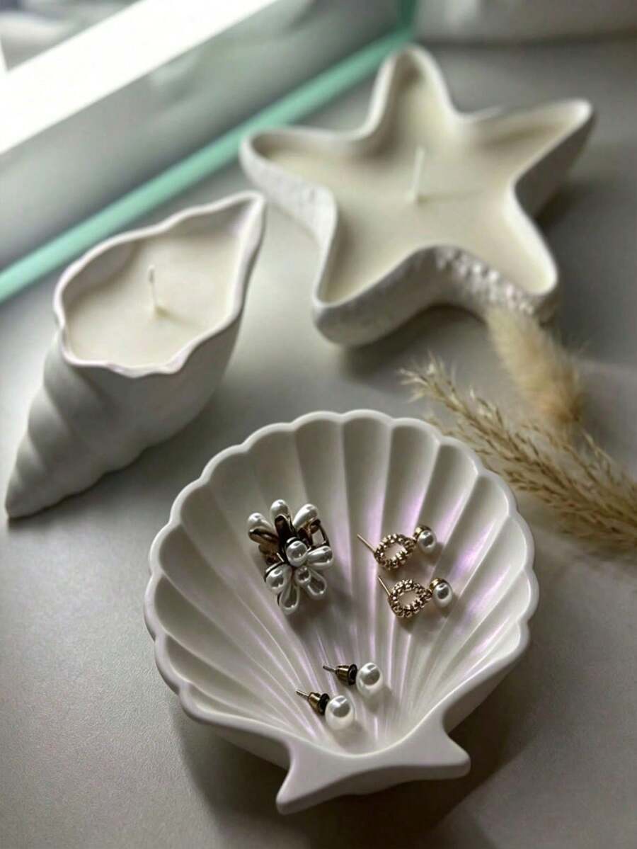 Starfish Shell Conch Tray Silicone Mold, DIY Plaster Cement Resin Casting Ocean Theme Style Mold, Silicone Candle Holder Mold, DIY Handmade Silicone Jewelry Tray Mold, Home Desktop Decoration - Multicolor - View 1