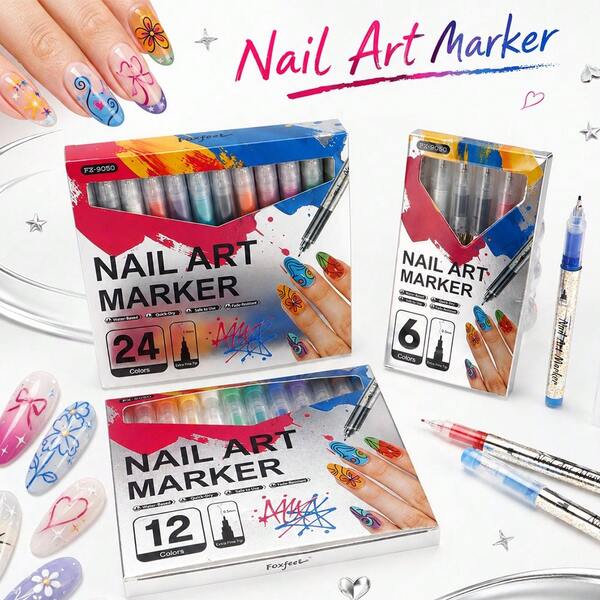 1pc 6/12/24 Colors Direct Liquid Syringe Tip Nail Art Pen Waterproof Quick-Dry Marker Ultra-Fine Tip Continuous Ink Colorful DIY Painting Marker Pen, Marking Pen, Drawing Pen