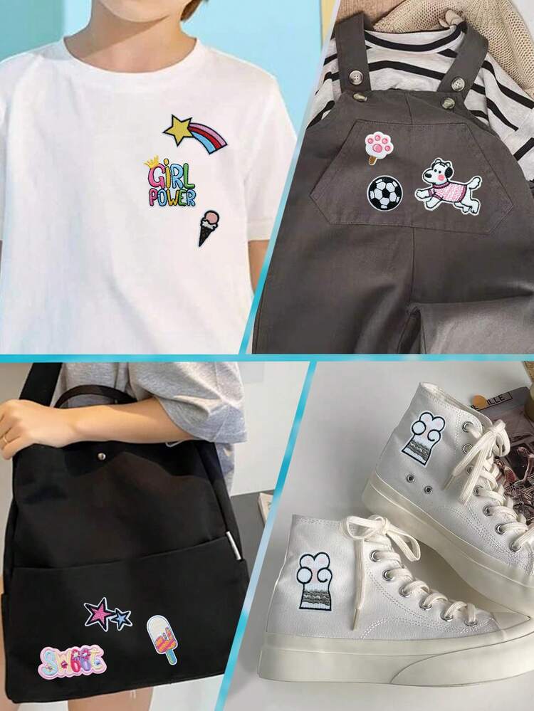 12入活力卡通刺繡貼布，趣味小狗與星星系列，DIY衣物與包包裝飾貼布 - 多色 - 查看 6