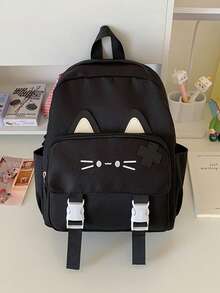 1pc Girls Cute Kitten Nylon Zipper Closure Backpack Student School Bag Suitable For All Seasons Daily Use Without Pendant - A - View 11