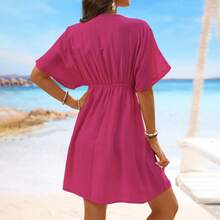 Faux Silk Beach Dress With Lace And Ruffles; Top To Pair With A Bikini - 白色 - 查看 5