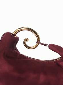 CHICVUE 1 pieza Bolso de mano de terciopelo burdeos con borla y gancho espiral dorado, adecuado para eventos formales y reuniones sociales - Burdeos - Ver 5