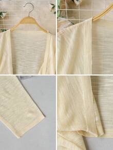 Leichte Damen Strickjacke Bolero, dünner gestrickter Bolero Pullover für Frühling/Sommer - Gelb - Übersicht 9