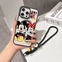 This Disney Mickey Mouse Pattern Lanyard Phone Case Features A Strong Magnetic Closure And Full Coverage Of Acrylic And TPU Material. It's Shockproof, Lightweight, And Suitable For IPhone17/16/11/13/15/15 Plus/15 Pro/15 Pro Max/12/14 Pro Max/11 Pro Max/12 Pro/12 Pro Max/13. It's A Popular Birthday Gift, Business Gift, Durable, Stain-Resistant, And Fingerprint-Resistant New Phone Case For Men And Women. It Also Includes A Mickey Mouse Phone Case And Mickey Mouse Doll Bracelet. Compatible With SamsungGalaxy S20, S21, S22, S23, And S24 Series. It's The Perfect Gift For Friends And Family. This Stylish Phone Case Is Fun, Lightweight, And Durable. IPhone17 Pro Max Phone Case, Minnie Phone Case. - màu đen - Xem 2