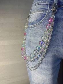 1pc Transparent Rainbow Mixed Color Punk Style Spiked Waist Chain Pants Chain, Hip-Hop Ins Minimalist Waist Chain, Punk And Gothic Style Pants And Wallet Chain Waist Chain, Metal Jeans Keychain Suitable For Decorating Wallet Bag Buckle, Random Color Sequence - Multicolor - View 1