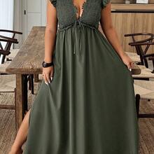 dahkjdgajy Weeklong Vestido casual de talla grande de unicolor con cuello en V y mangas cortas, de estilo minimalista - Burdeos - Ver 7