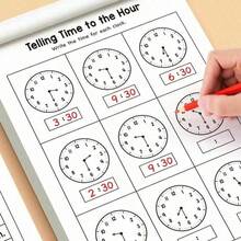 32 Pages Educational Paper Telling Time Workbook, Colorful Cartoon Clock Matching Digital Time Practice, Early Math Reading Preschool Learning Activities Book For Toddlers 3-6, Perfect Birthday Gift Classroom Homeschool Kindergarten Back To School - 彩色 - 查看 4