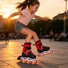 Verstellbare Rollschuhe für Damen und Herren – mit seitlichem Verstellmechanismus – Inlineskates – P-Anti-Verstauchung – Rollschuhe – Größe S (Größen 27–32) - Rot - Übersicht 4