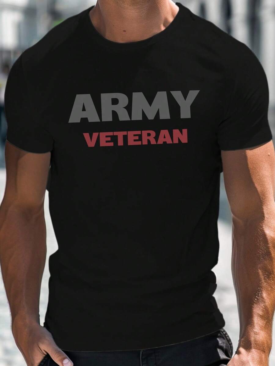 Camisetas casuales de manga corta para hombres altos y corpulentos, con estampado militar, ideales para el verano, de corte holgado. - Negro - Ver 1