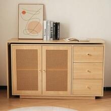 L-Shaped Corner Desk, Computer Desk With Rattan Doors, Dressing Table, White 126 Cm - Natural Color - View 2