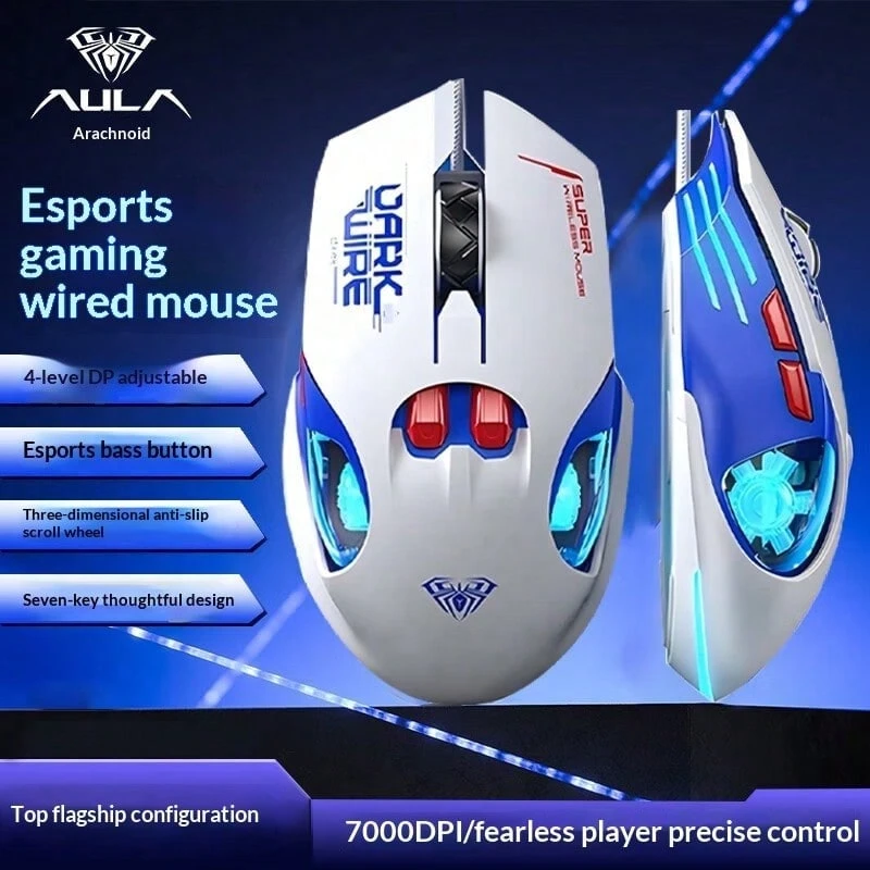 AULA Mouse gaming berkabel Tarantula S55 memiliki tombol ergonomis yang nyaman, roda gulir anti-selip, dan efek pencahayaan yang keren. Ideal untuk warnet, meja kerja, dan kantor. [Berkabel + Tombol Nyaman] - View 1