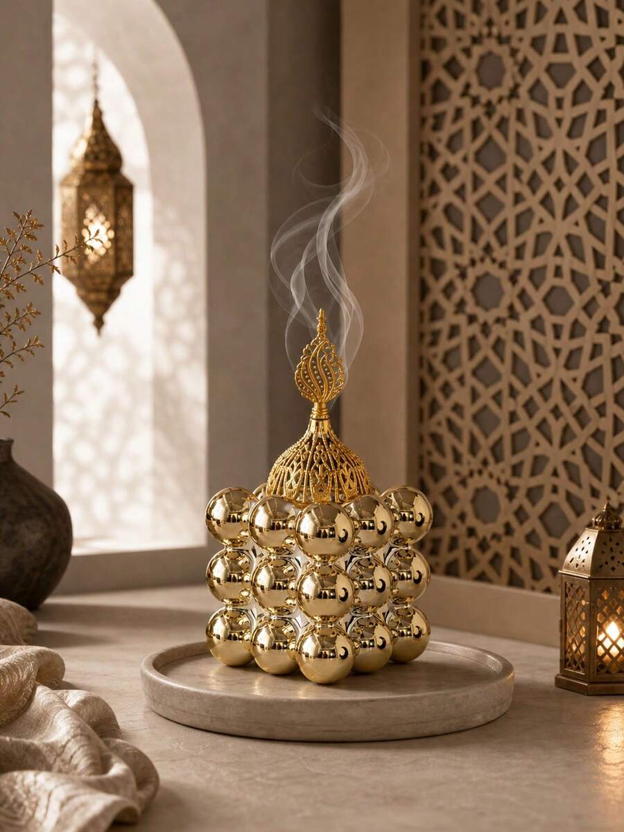 Ceramic Gold Cube Incense Burner, No Electricity Needed, Heat-Resistant Traditional Home Decor, Agarwood Diffuser, Meditation Practice, Spiritual Cleansing - one-size - View 1