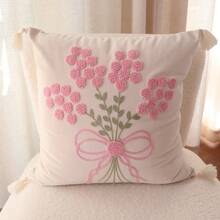 1 pieza Funda de almohada de terciopelo con bordado floral, adecuada para la decoración diaria del hogar - Rosa - Ver 6