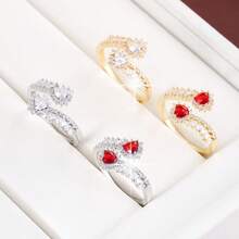 1 pieza Anillo ajustable con diseño geométrico en forma de corazón, incrustado con circonita cúbica, regalo para mujeres - Multicolor - Ver 11