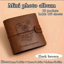 1pc Mini Photo Album - Faux Leather Cover, Holds 100 Photos - Replaceable Inner Pages, Photo Storage Album, Large Capacity Album, Portable 3-Inch Travel Keepsake Storage Album - Essential Holiday Gift, Photo Sharing Scrapbook, Thanksgiving Memory Organizer, Compact Collection Box, Minimalist Home Decor - View 6
