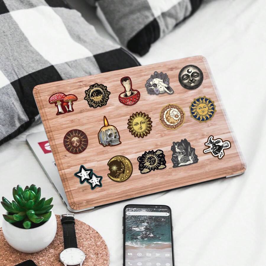 50 miếng nhãn dán thiên văn huyền bí không viền trang trí đàn guitar, laptop, vali, decal DIY, có bán sỉ - Nhiều màu - Xem 1