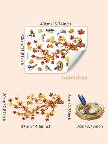 Autumn Maple Leaf Window Decal – Double-Sided Thanksgiving Branch With Bird And Nest, Removable Autumn Glass Door Sticker, Suitable For Home Bedroom Living Room Farmhouse Style Decor - Multicolor - View 6