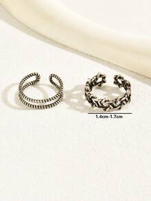 2pcs Vintage Distressed Style Antique Silver Chain Open Toe Ring For Women, Beach Vacation Summer Party Wear - Silver - View 2