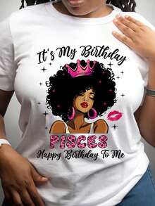 Plus Size Women's Casual Graphic T-Shirt, Pisces Zodiac Sign Print T-Shirt, Soft Crew Neck, Lightweight And Breathable, Relaxed Fit, Casual Short Sleeve, Machine Washable, Suitable For Casual Wear, Plus Size Tee. | Street Loose Tee - A-2 - View 1