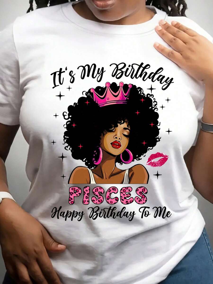 Plus Size Women's Casual Graphic T-Shirt, Pisces Zodiac Sign Print T-Shirt, Soft Crew Neck, Lightweight And Breathable, Relaxed Fit, Casual Short Sleeve, Machine Washable, Suitable For Casual Wear, Plus Size Tee. | Street Loose Tee - A-2 - View 1