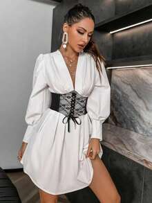 New Women's Lace-Up Waist Cincher, Fashionable Wide Lace Belt, Silk Elastic Material, Black Blue Purple 3 Colors, Versatile Decorative Top Accessory - A - View 4