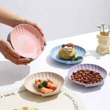 10 piezas de platos de paja de trigo, juego de platos de cena de 5.5 pulgadas cuadradas livianos irrompibles, plato para frutas, plato para guarniciones, plato de almacenamiento para el hogar - Forma de concha - Ver 4