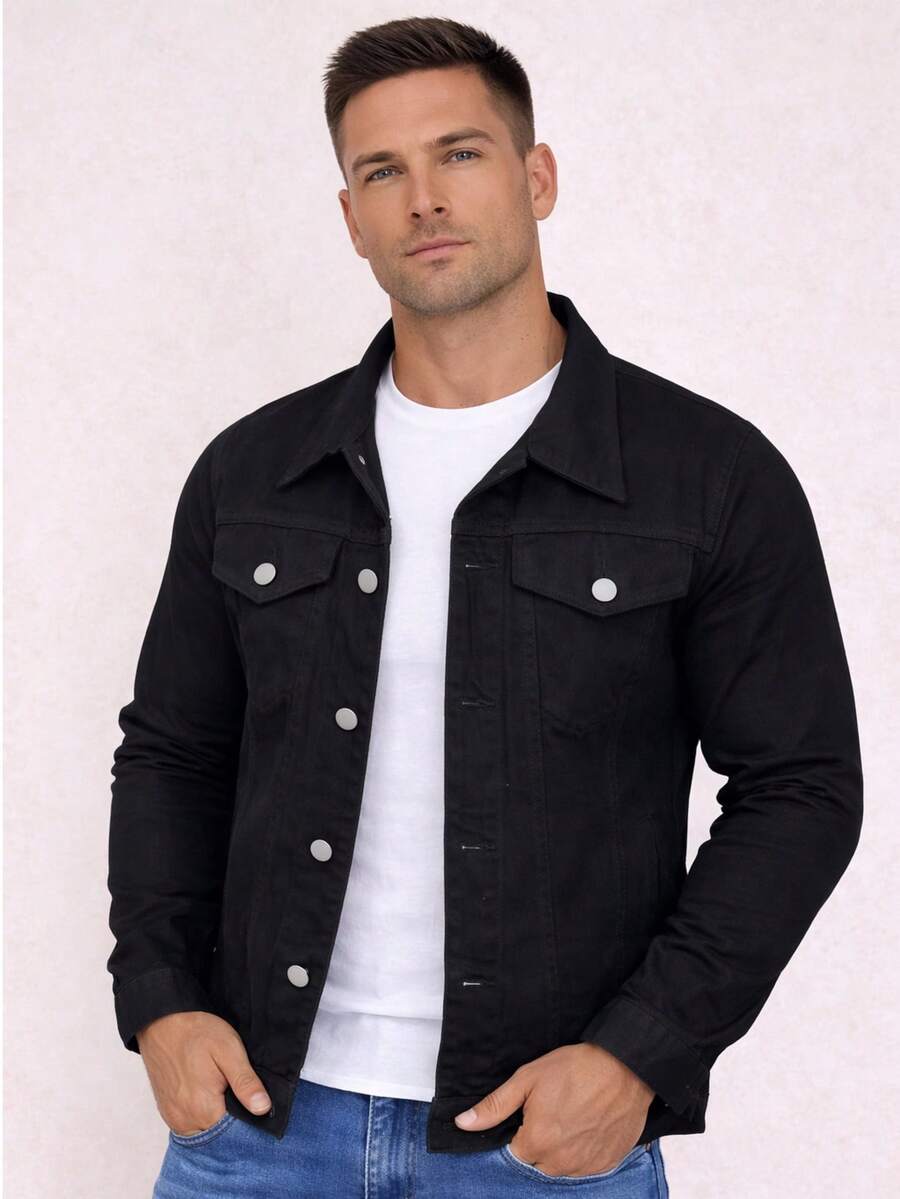 Men's Premium Casual Modern Twill Jacket - Black - View 1