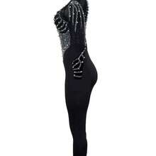 LunaCass8 Mono de manga larga y pantalón largo de unicolor con malla y strass, elegante para fiestas de cumpleaños, graduación, cena, festival, boda, primavera en color negro - Albaricoque - Ver 7