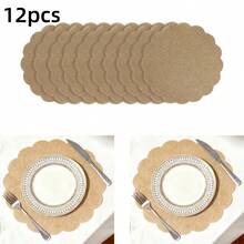 Lace Linen Placemat, Flower Shaped Table Mat 33.5cm Round Reusable Autumn Wedding Table Mat, Brown Rustic Style Dinner Party Holiday Farmhouse Decor - Apricot - View 12