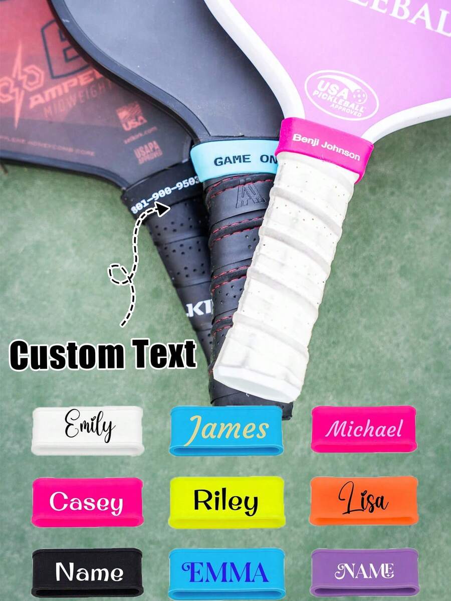 Impugnatura personalizzata per racchetta da pickleball: accessori personalizzati per l'impugnatura, cinghia per racchetta personalizzata - nome/testo personalizzato, impugnatura in gomma durevole per racchetta - regalo perfetto per tennis, badminton, canna da pesca - sostituzione universale antiscivolo, migliora la sensazione e l'assorbimento degli urti per giocatori di tennis, badminton, ping pong - design a caldo, tecnologia di produzione della racchetta