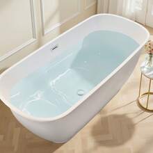 Acrylic Freestanding Bathtub, 67 Inch Contemporary Soaking White Tub With Polished Chrome Overflow And Drain, Elegant Oval Shape Stand Alone Soaker Tub For Modern Bathroom Or Remodel Projects - 67 Inch - View 9
