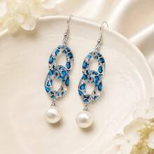 1 Pair Colorful Red & Blue Leopard Print Acrylic Chain Long Faux Pearl Combination Tassel Earrings, Acrylic Material, Bohemian Personalized Exaggerated Style, Suitable For Daily, Vacation, Party, Holiday Celebration - Tassel - View 2