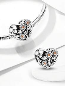 1pc Fashionable Hollow Flower Heart-Shaped Beaded Decor, Suitable For Women Bracelet DIY Jewelry Making And Daily Decoration, Girls Accessory - Style 4 - View 3