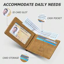 - portafolios delgada para hombre con bolsillo frontal de piel minimalista para ventana de identificacin, Marrn, Una talla, Minimalista - marrón - Ver 4