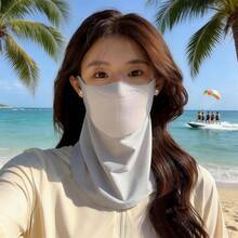 1件冰絲面罩式防曬UV遮陽面罩女款，夏季騎行方便飲水設計全臉頸部防護透氣防曬面罩 - 彩色 - 查看 4