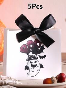 Halloween Paper Gift Box, White Square Gift Box, Pirate Ghost Glitter BOO Design, Ribbon Accents, Ghost Festival Party Celebration Gift Box - View 15