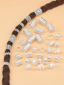 40pcs Gold Hair Clips And Adjustable Hair Rings For Braids, Dreadlocks, Dreadlock Accessories For Women And Girls - Silver - View 6