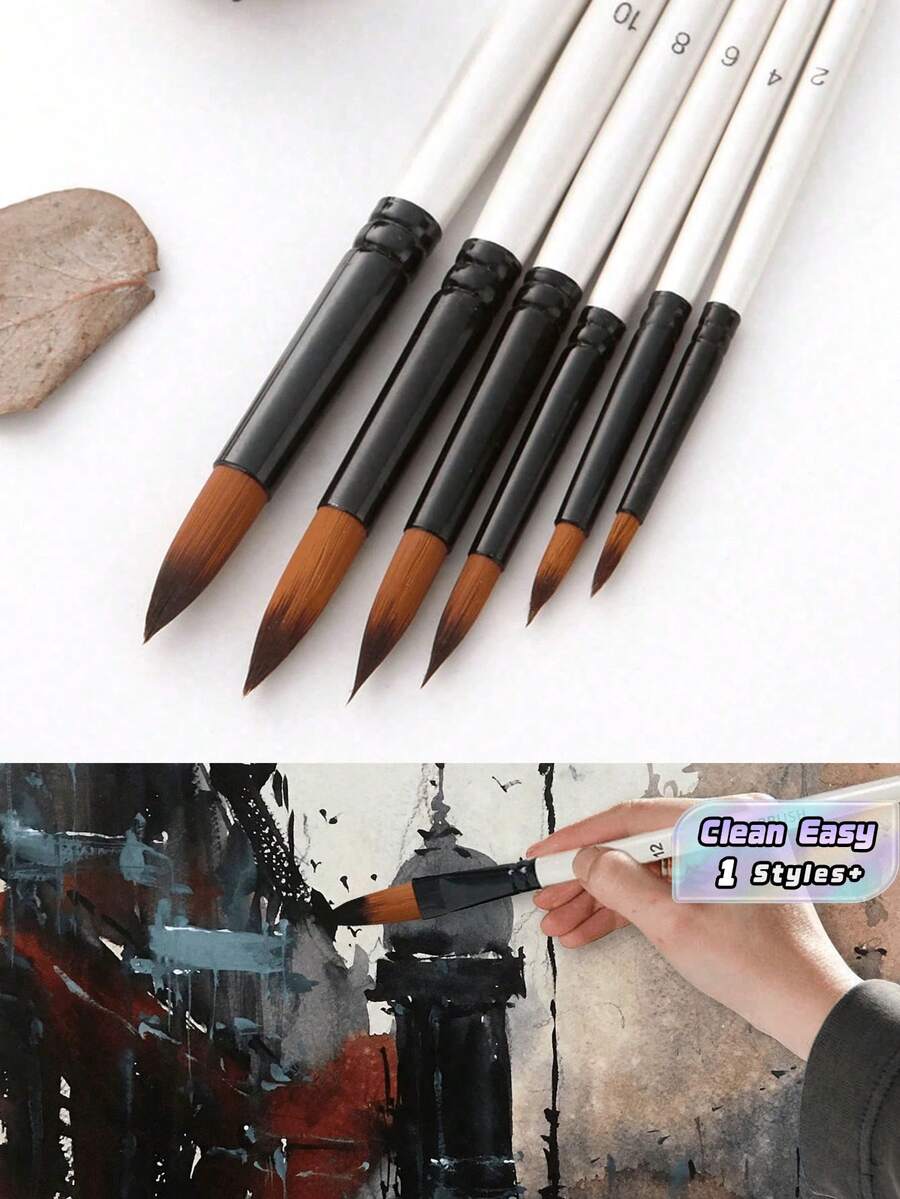 Set di 6 pennelli da artista con testa tonda e inclinata, setole in nylon bianco, adatti per acrilico, olio, acquerello, viso, corpo, pittura su roccia e tela, per artisti, studenti, adulti, fai da te, regalo fatto a mano, forniture per l'arte - R - Visualizzare 1