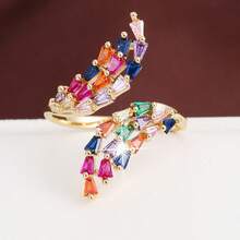 1pc Asymmetric Wheat Ear Shaped Design Cubic Zirconia Inlaid Adjustable Fashion Ring For Women - Multicolor - View 8